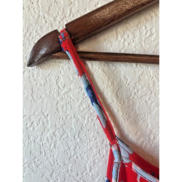 Mud Pie Thin Strap Red Blouse With Blue Floral Pattern Womens Medium - Picture 7 of 8